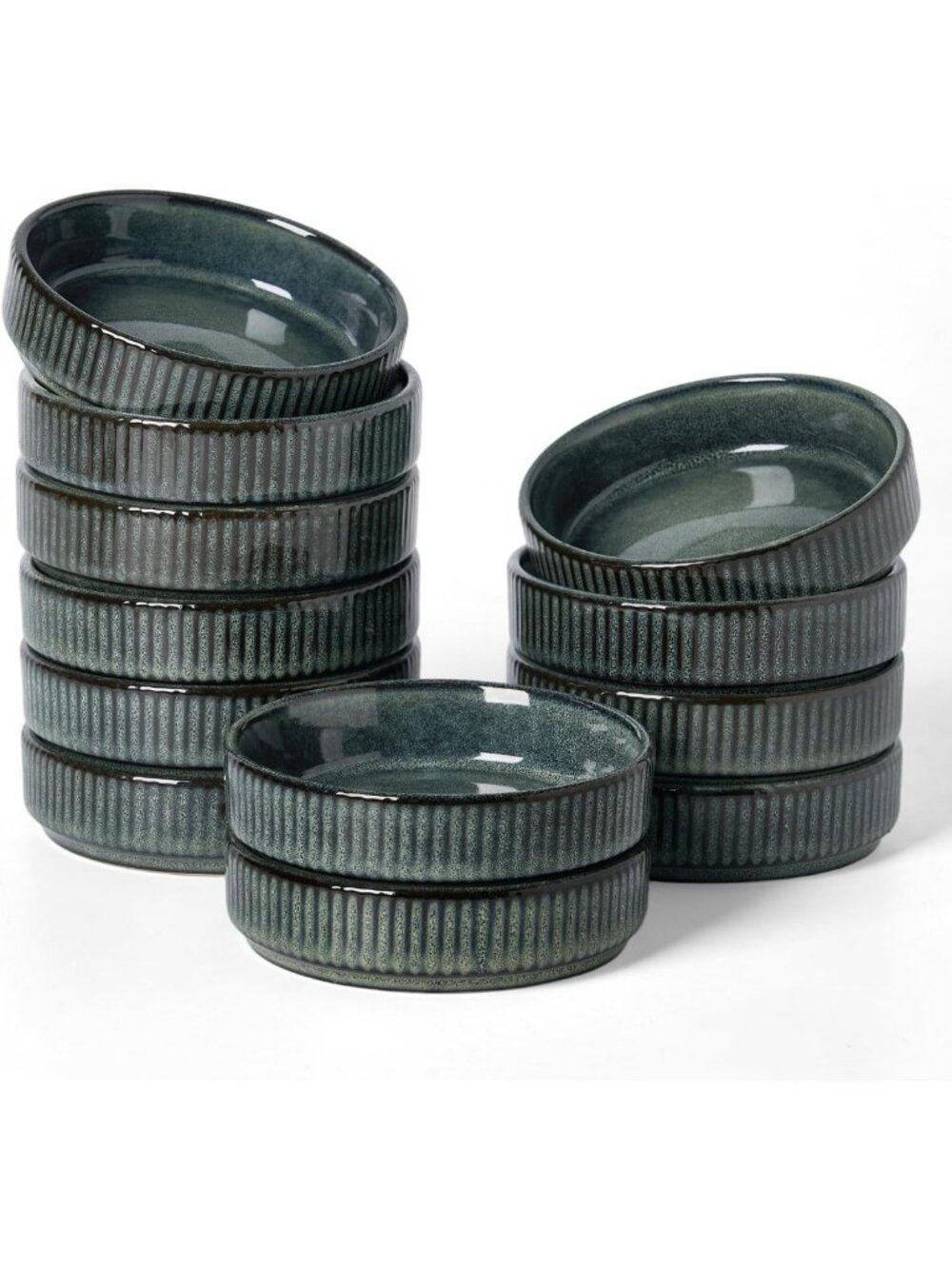 Set of 12 Ceramic Dipping Bowls, 4oz Soy Sauce Dish, Deep Forest Color